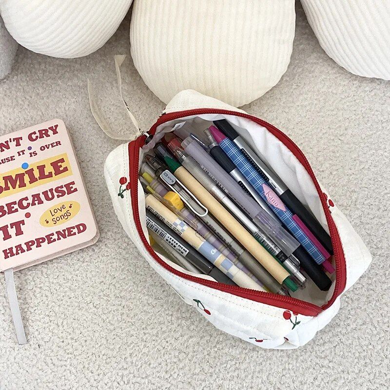 charming retro cherry quilted cosmetic and pencil case