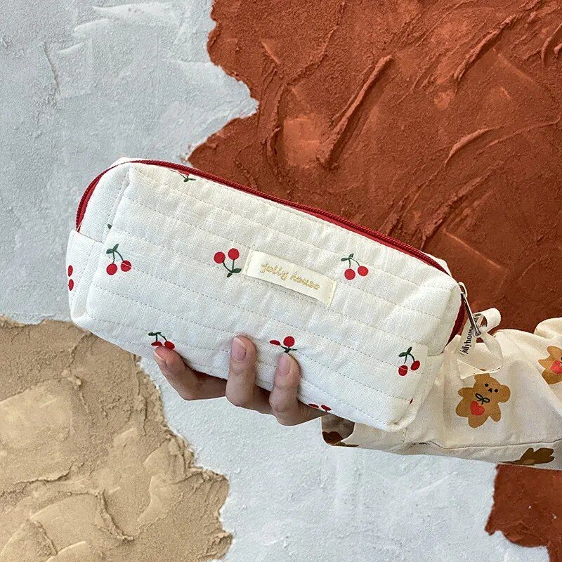 charming retro cherry quilted cosmetic and pencil case