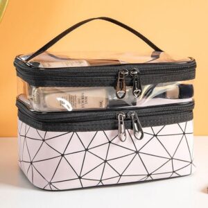 sparkling diamond lattice travel makeup bag waterproof, multi function cosmetic case