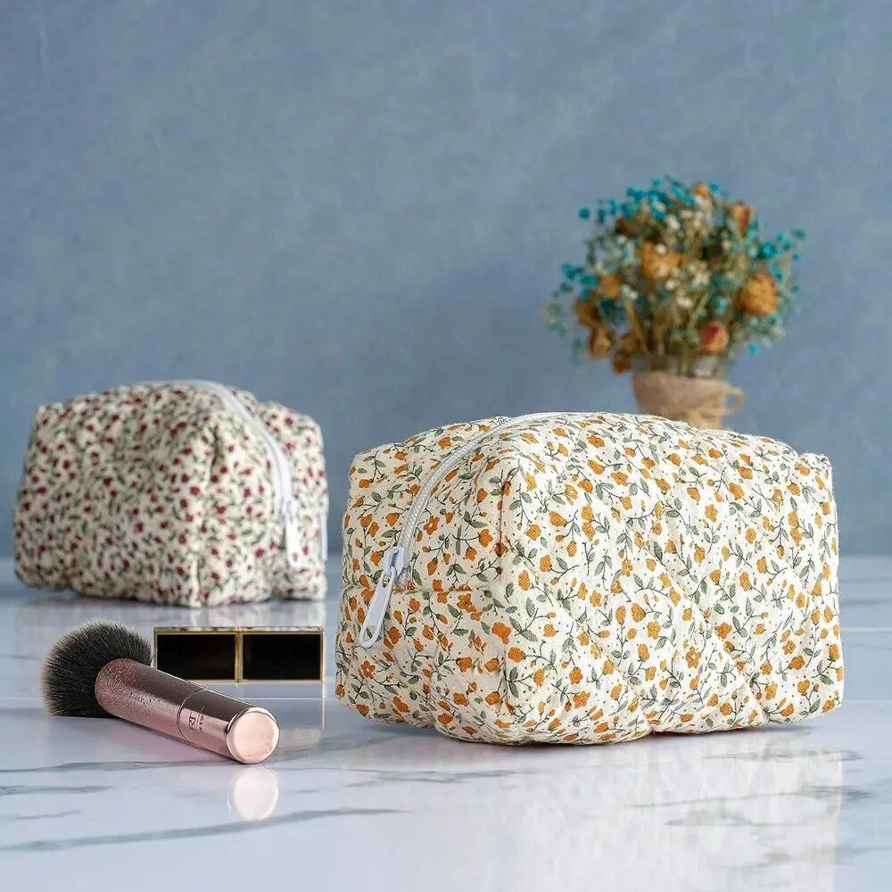 floral elegance quilted makeup organizer versatile cosmetic pouch for travel & daily use