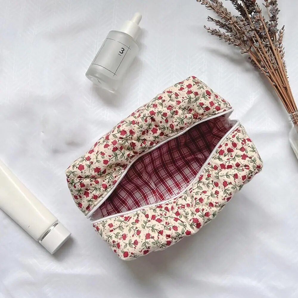 floral elegance quilted makeup organizer versatile cosmetic pouch for travel & daily use