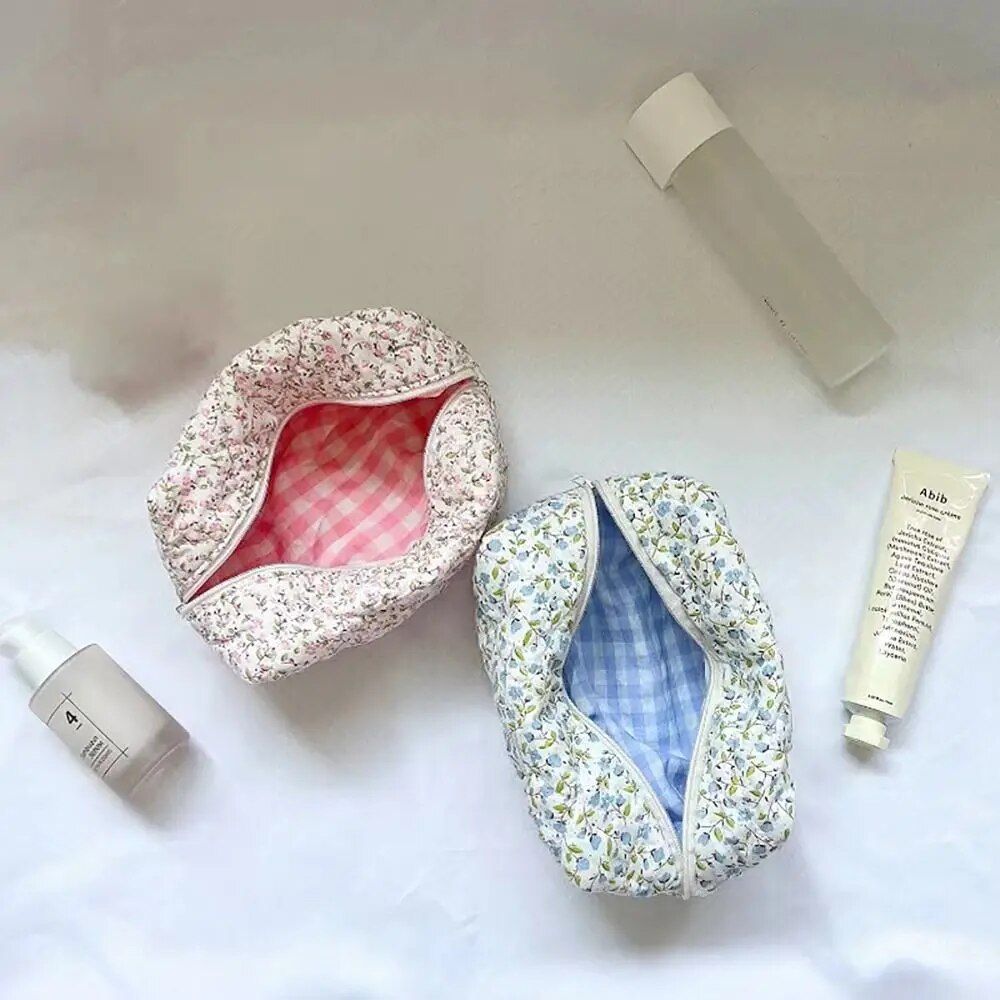 floral elegance quilted makeup organizer versatile cosmetic pouch for travel & daily use