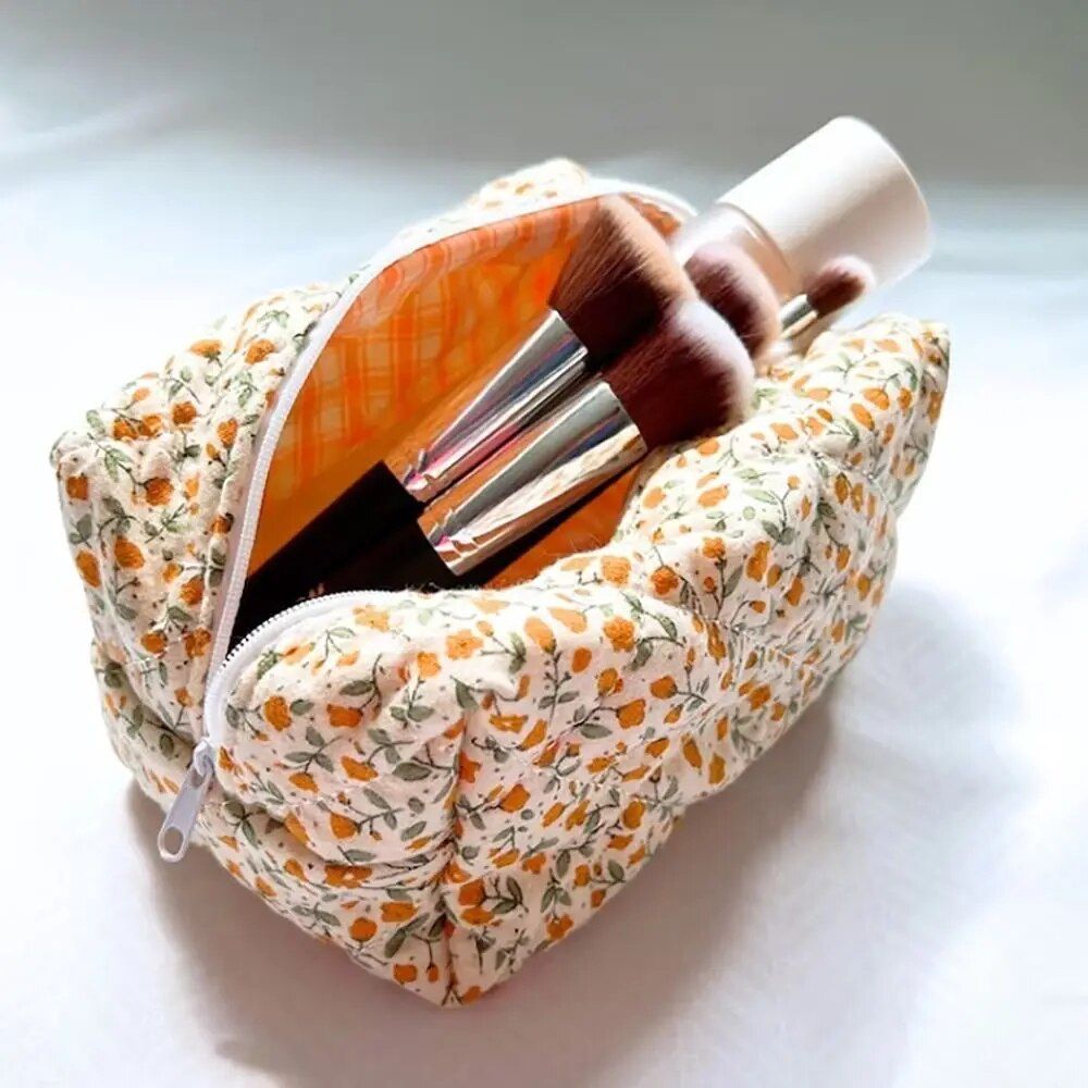 floral elegance quilted makeup organizer versatile cosmetic pouch for travel & daily use