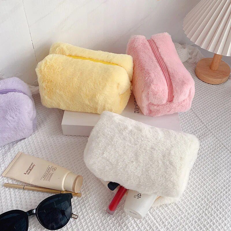 soft fur travel makeup organizer bag for women