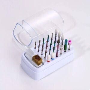 compact 30 hole nail drill bit organizer with dustproof cover and cleaning brush