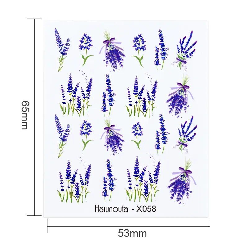 lavender spring flower & leaves nail art water decals