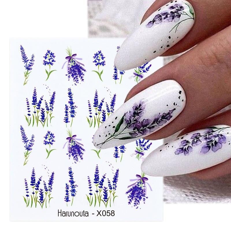 lavender spring flower & leaves nail art water decals