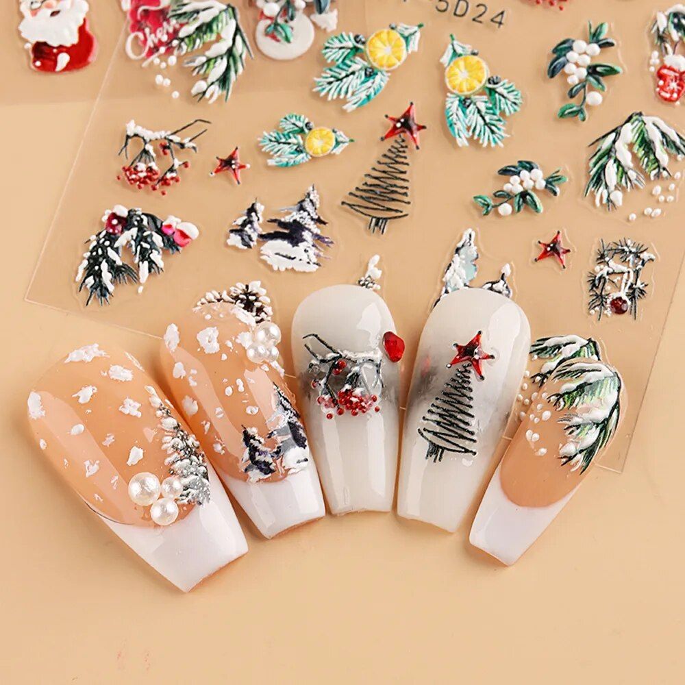 festive 5d embossed christmas nail art stickers