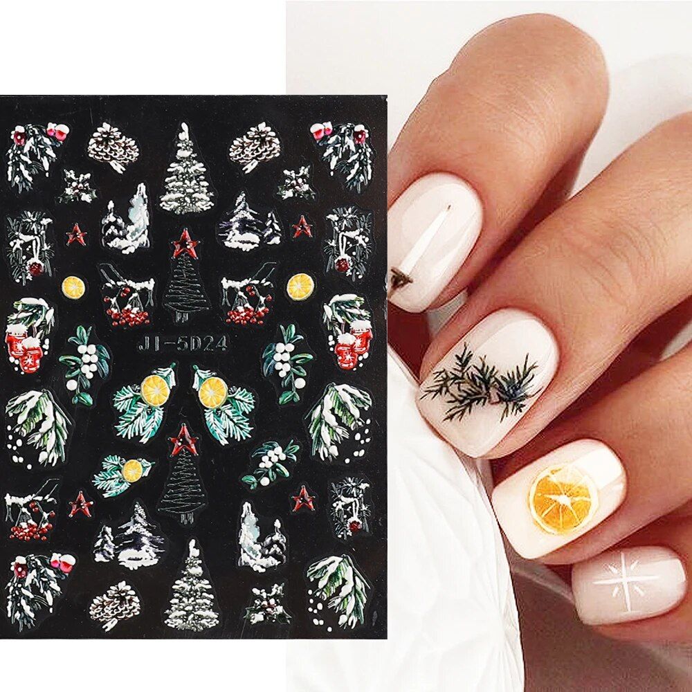festive 5d embossed christmas nail art stickers
