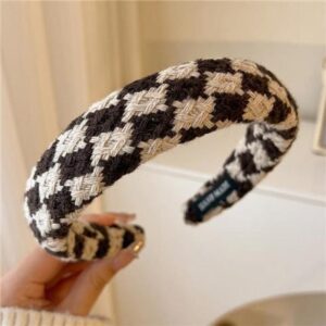 chic vintage inspired elastic lattice print headband wide sponge hair hoop for women
