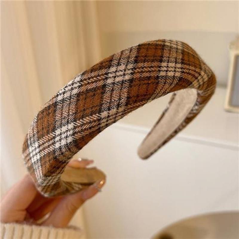 chic vintage inspired elastic lattice print headband wide sponge hair hoop for women