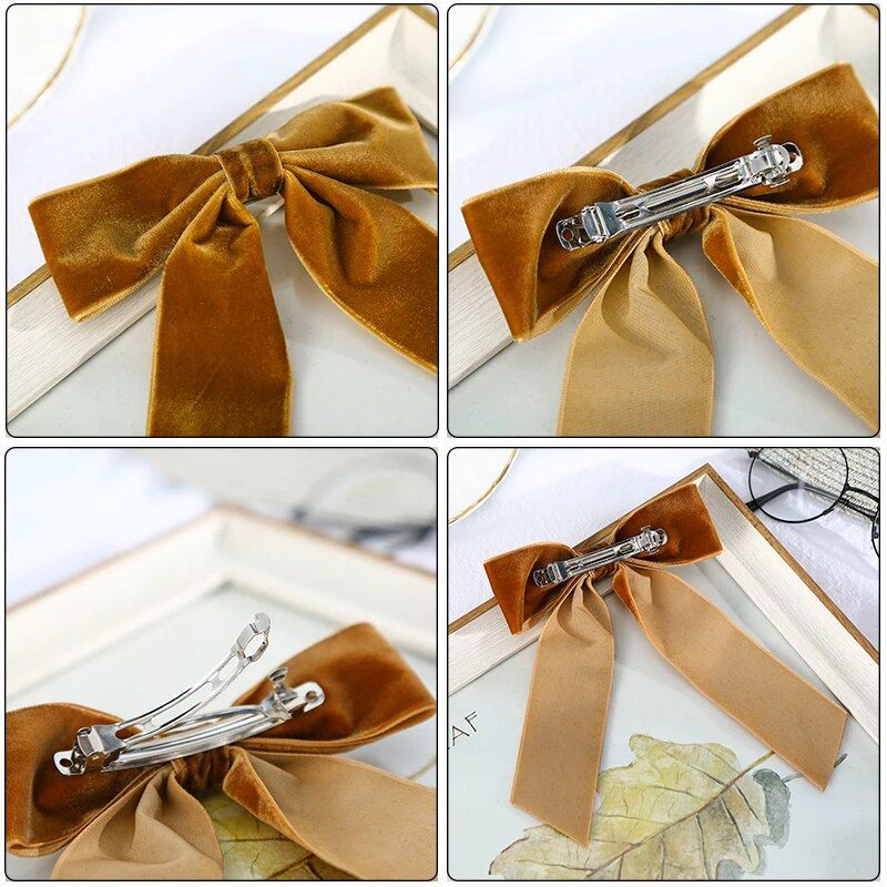 elegant velvet ribbon hair clips vintage large bow barrettes for women and girls