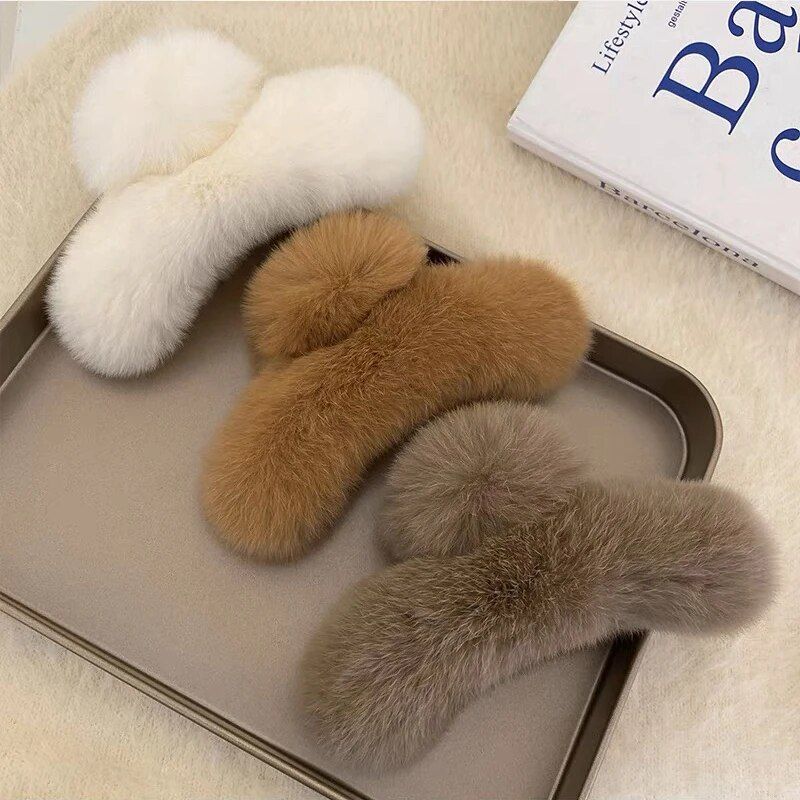 elegant faux fur winter hair claw – plush acrylic hairpin for women