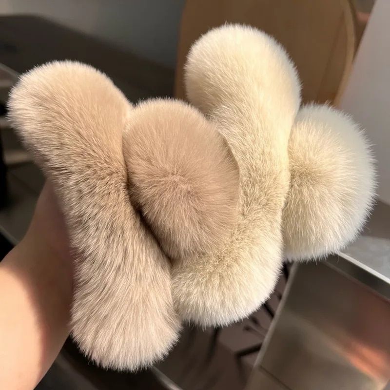 elegant faux fur winter hair claw – plush acrylic hairpin for women