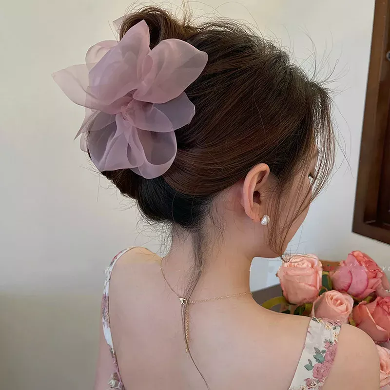 elegant mesh bow hair claw clip chic ponytail & braid accessory
