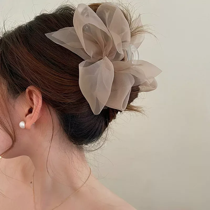 elegant mesh bow hair claw clip chic ponytail & braid accessory
