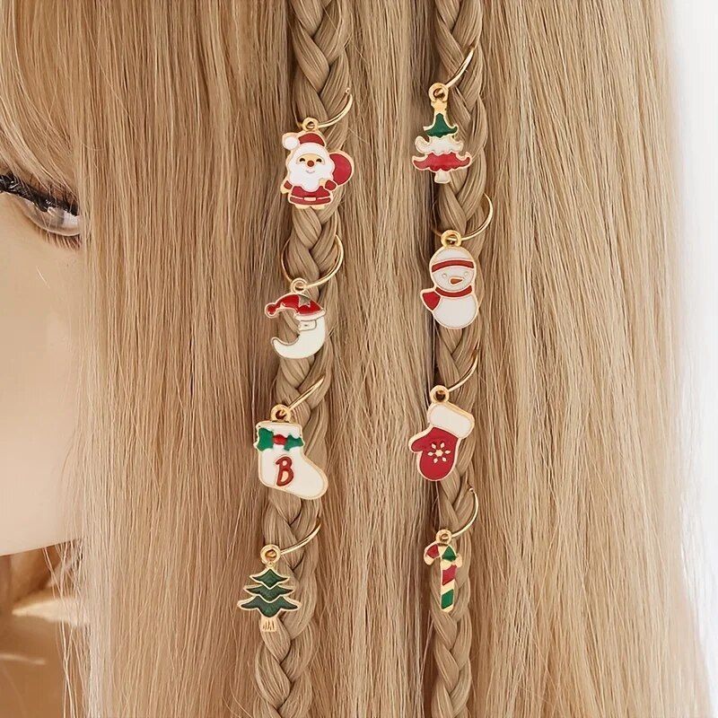 chic multicolor alloy hair ring set 8pcs geometric pattern braid & dreadlocks beads