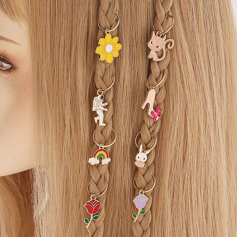chic multicolor alloy hair ring set 8pcs geometric pattern braid & dreadlocks beads