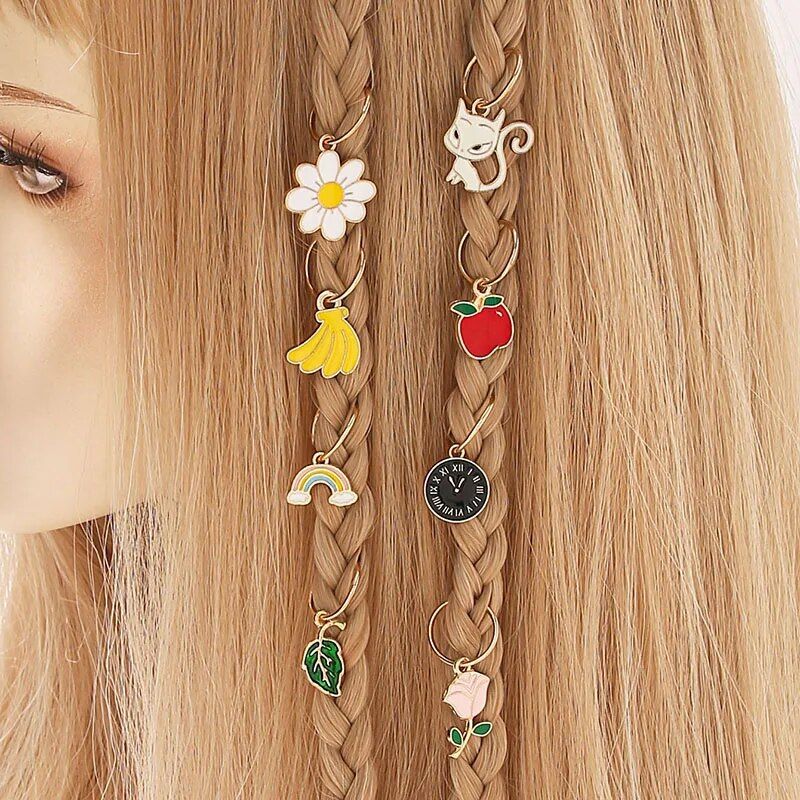chic multicolor alloy hair ring set 8pcs geometric pattern braid & dreadlocks beads