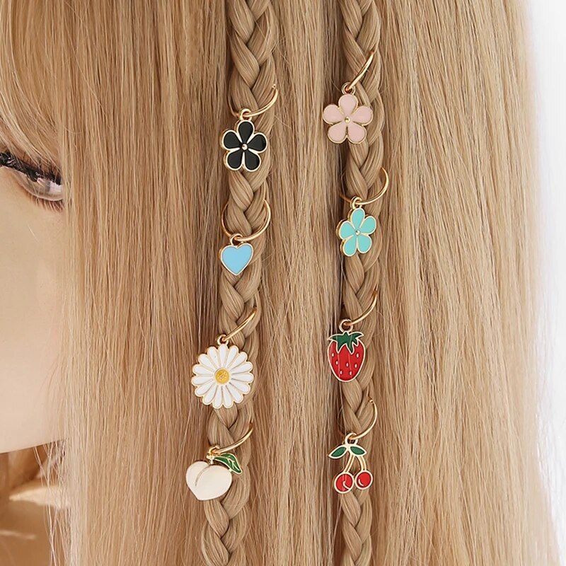 chic multicolor alloy hair ring set 8pcs geometric pattern braid & dreadlocks beads