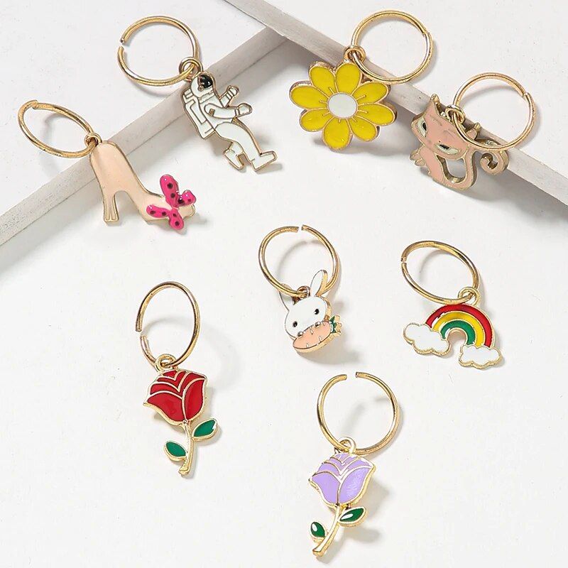 chic multicolor alloy hair ring set 8pcs geometric pattern braid & dreadlocks beads