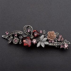 elegant vintage geometric hairpin with red crystal & blue rhinestone