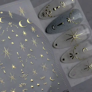 sun, moon, and stars 3d gold bronzing nail art stickers