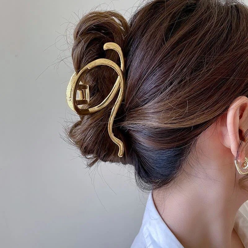 gold s shaped metal hair claw elegant geometric hairpin for women