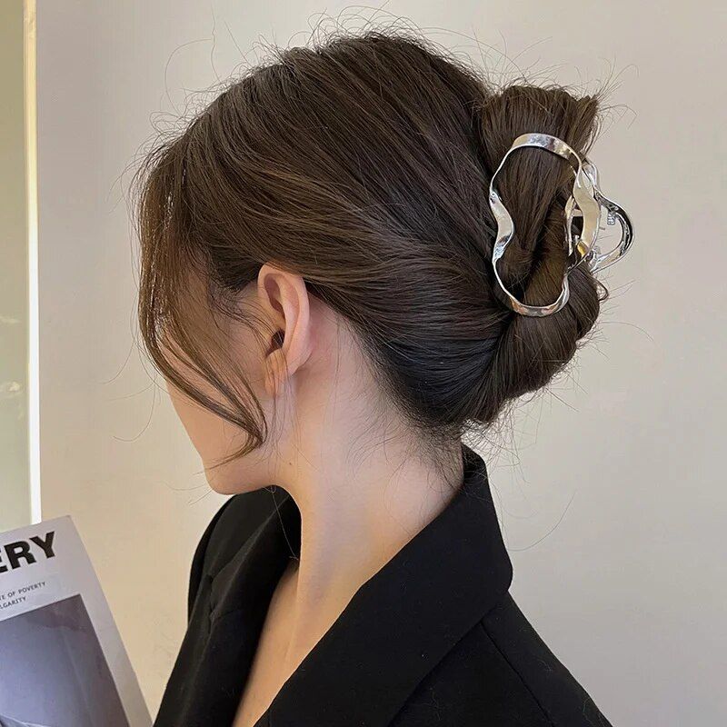 gold s shaped metal hair claw elegant geometric hairpin for women