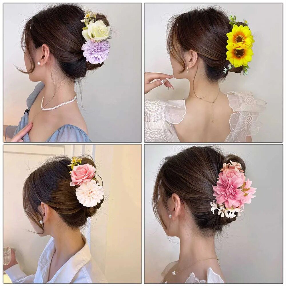 large floral hair claw clip geometric pattern, fashionable hair accessory for women