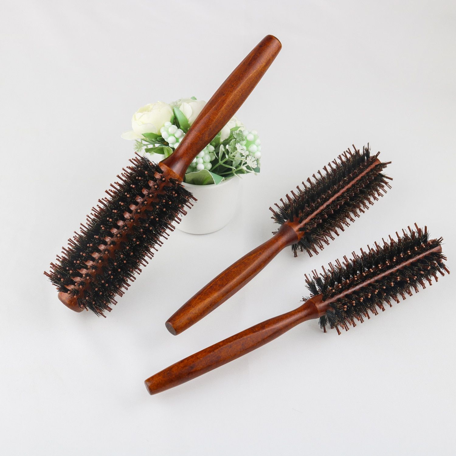 square handle curly hair roller comb natural porcine bristle