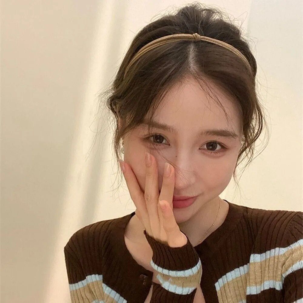 elegant korean knotted pu leather headband simple geometric thin hair hoop for women