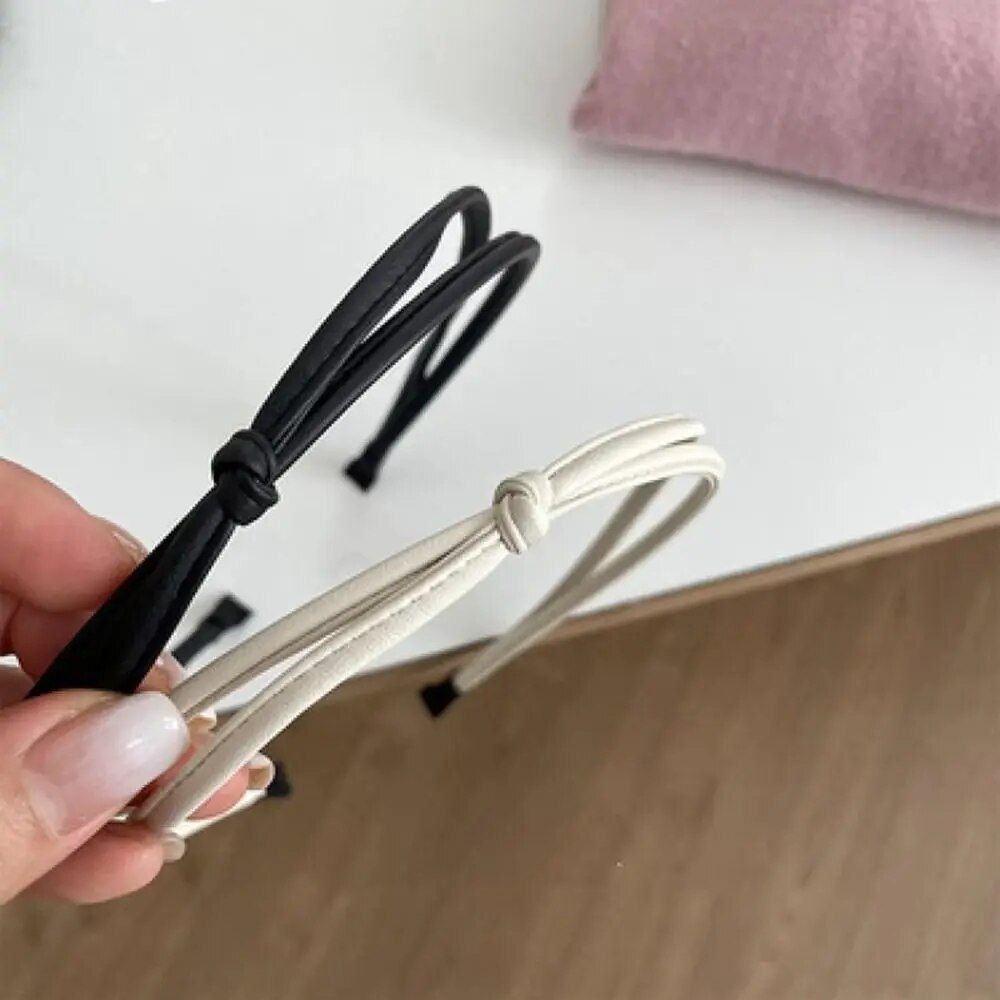 elegant korean knotted pu leather headband simple geometric thin hair hoop for women
