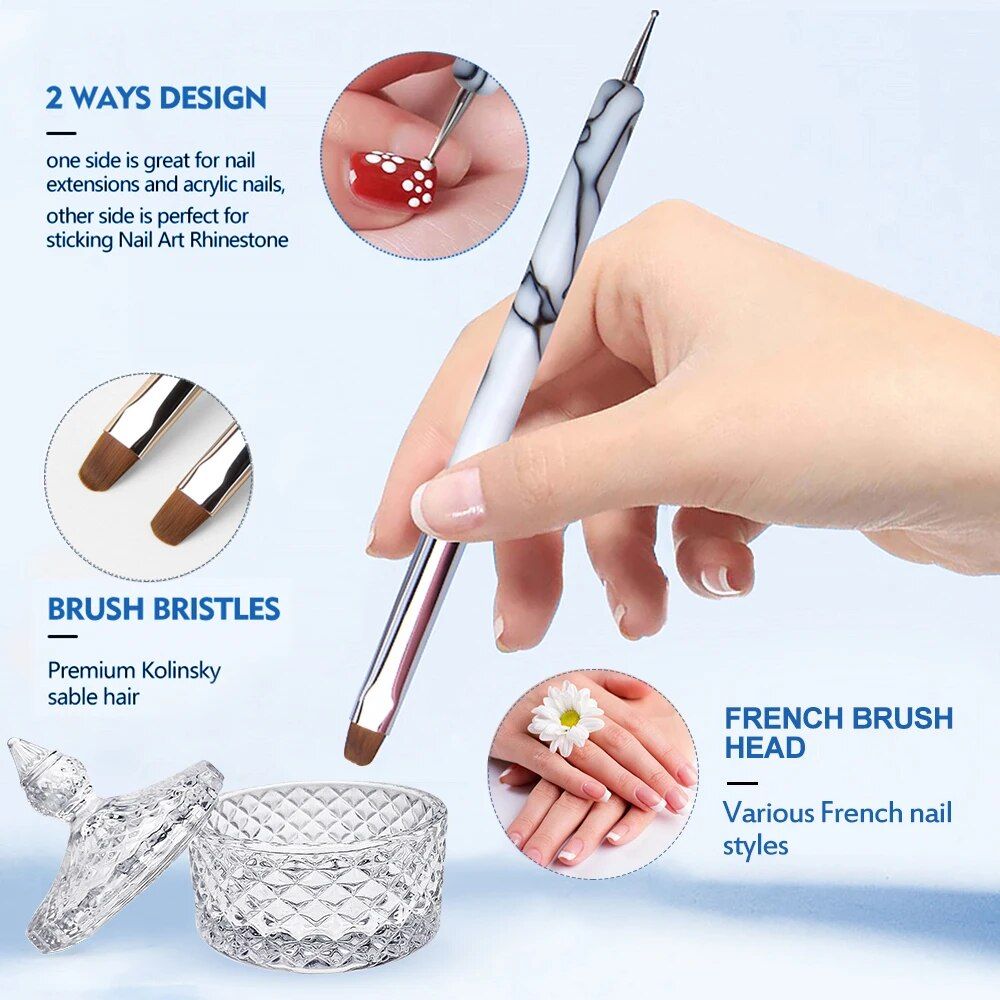 dual end nail art brush & dotting tool for acrylic & gel manicure