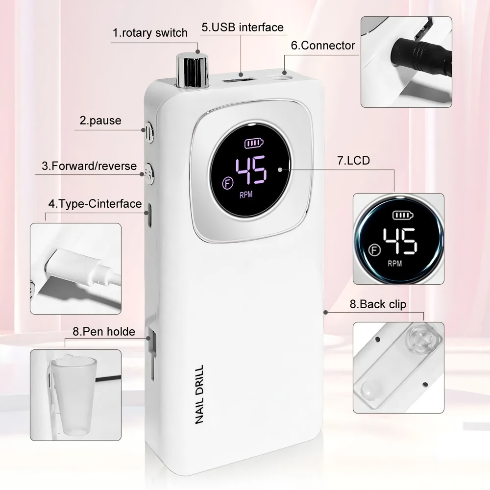 professional high speed rechargeable nail drill machine with lcd screen