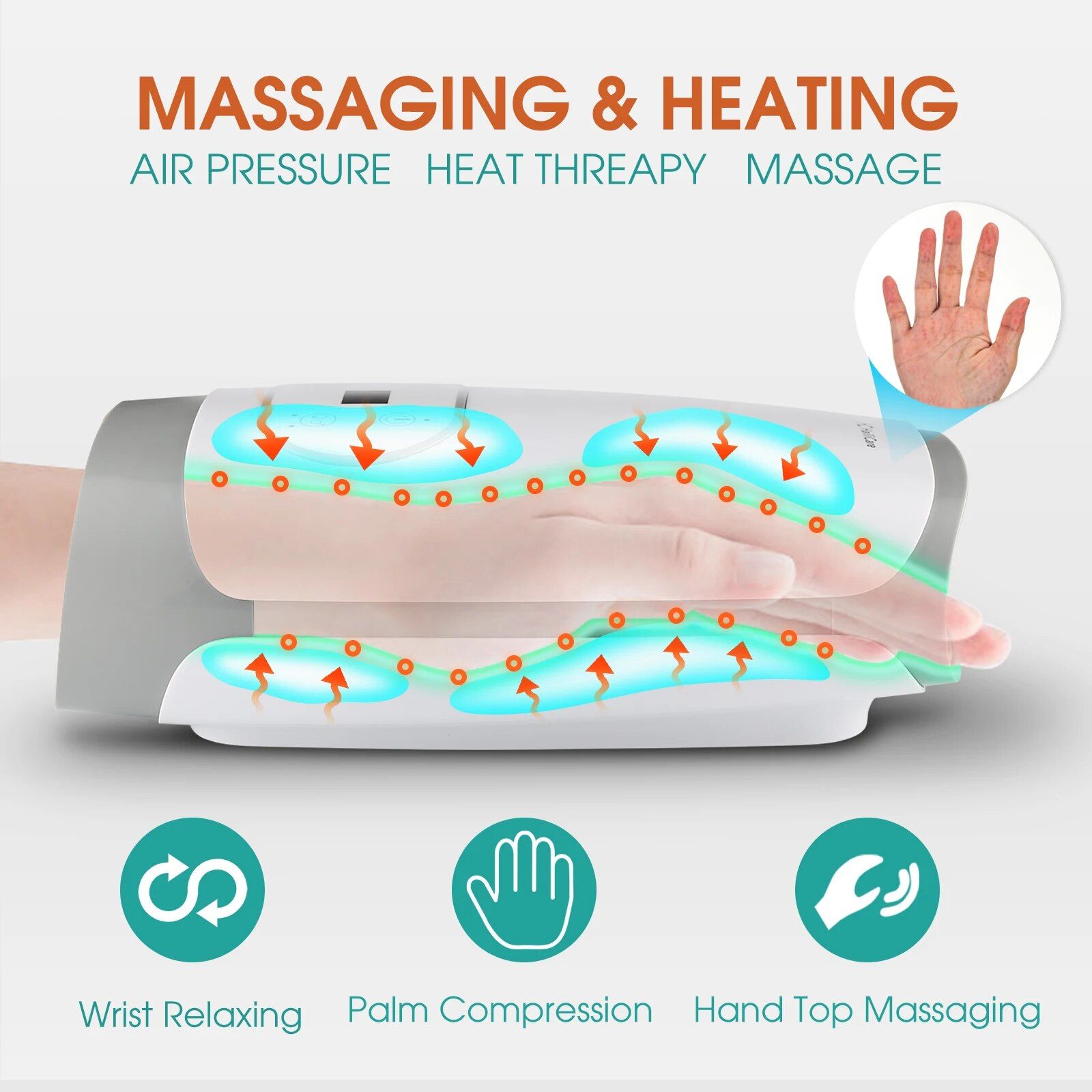 heated acupoint hand massager with air compression & physiotherapy
