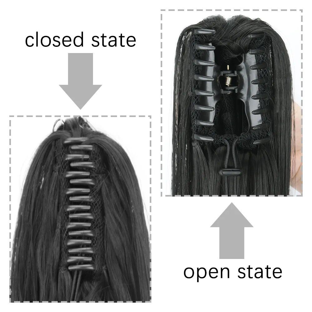 24 inch heat resistant straight synthetic ponytail clip on long hair extension for women