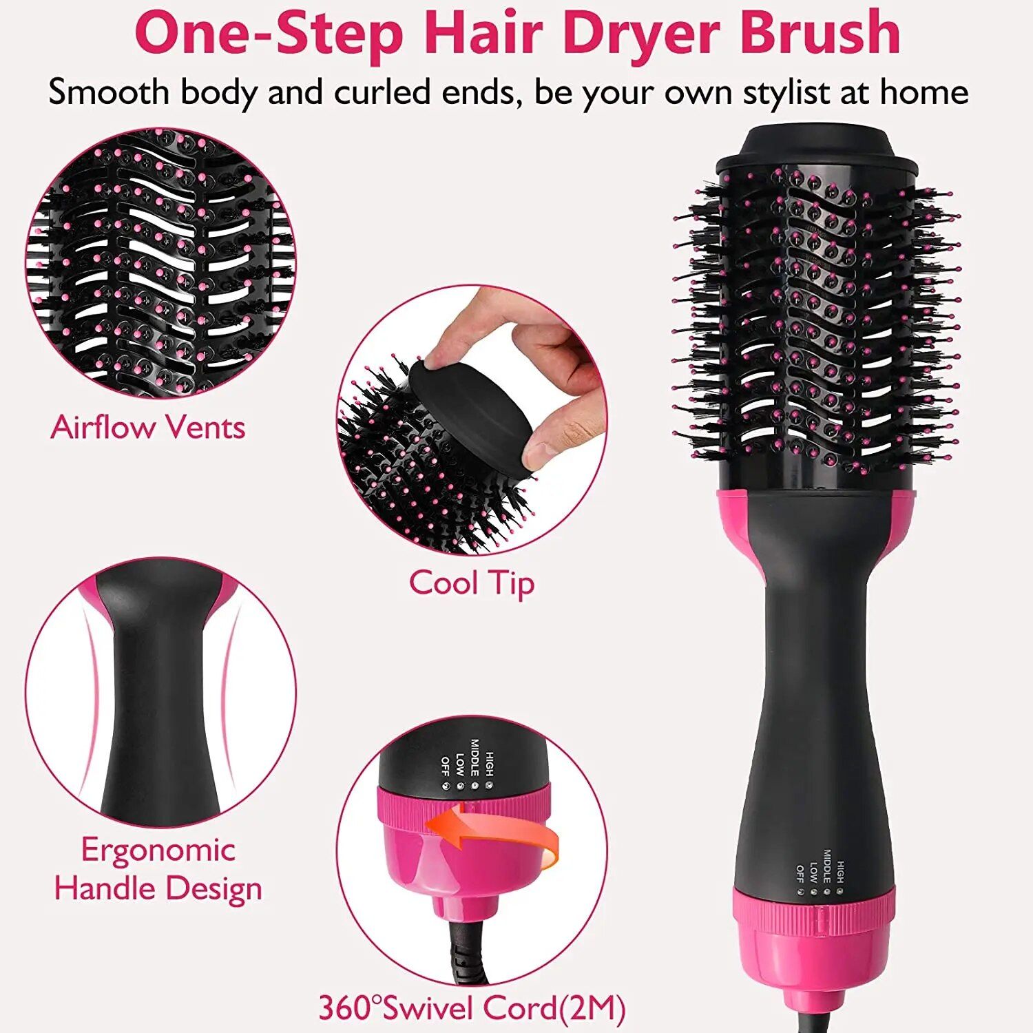 5 in 1 ionic hair dryer brush: dry, style & volumize in one step