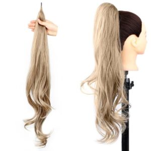 32inch ombre curly clip in ponytail extension, synthetic blonde hairpiece for daily wear