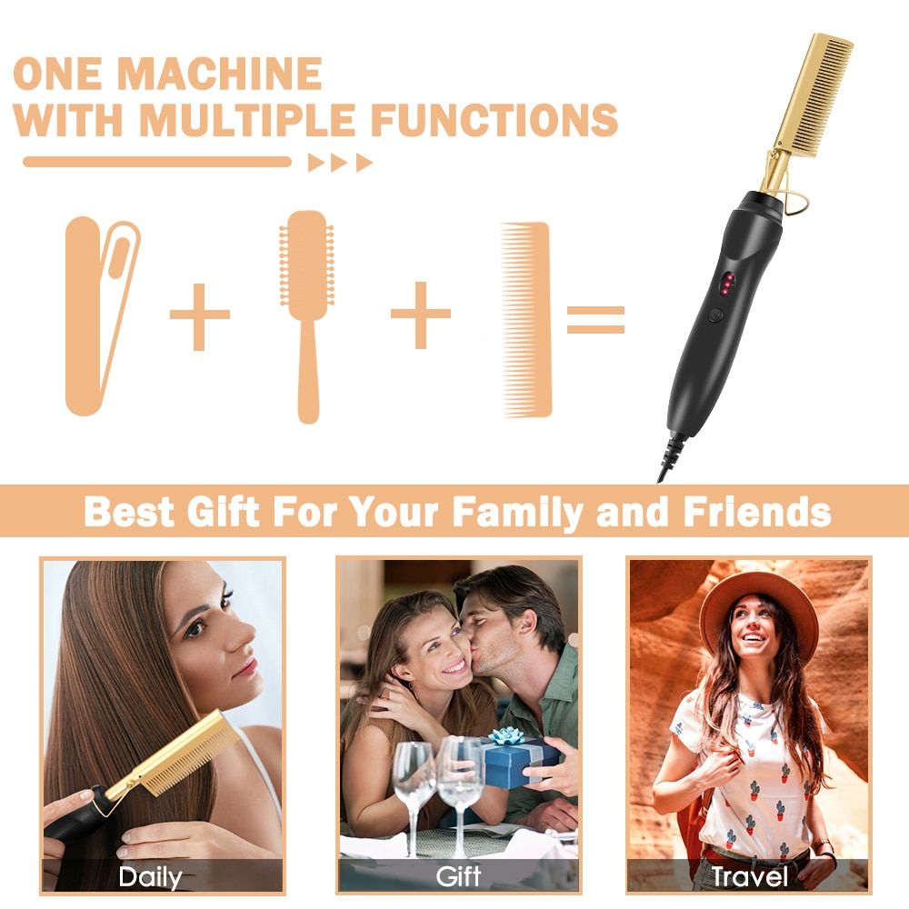 versatile 3 in 1 hot comb hair straightener & curler for all hair types